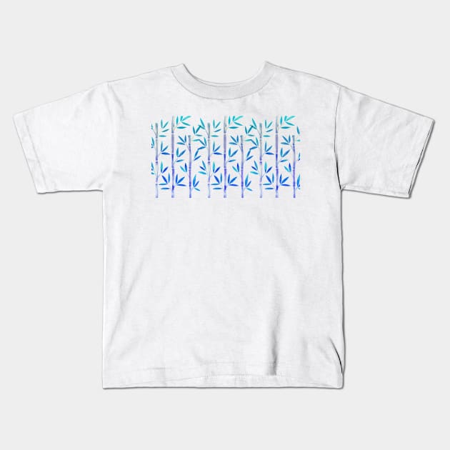 Indigo Bamboo Pattern Kids T-Shirt by CatCoq